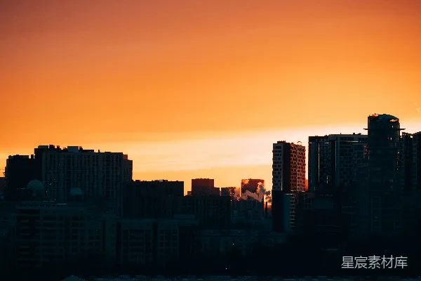 高清摄影 夕阳下的城市剪影