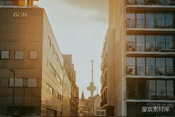 高清摄影 夕阳下的城市巷弄