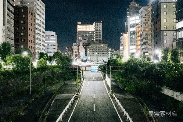 高清摄影 都市夜景中的空旷道路