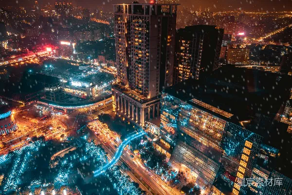 高清摄影 雪夜城市全景