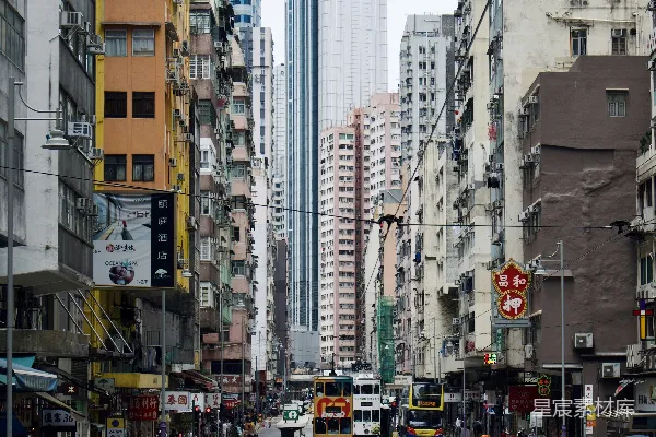 高清摄影 香港街头的电车与摩天大楼