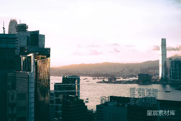 高清摄影 夕阳下的香港天际线