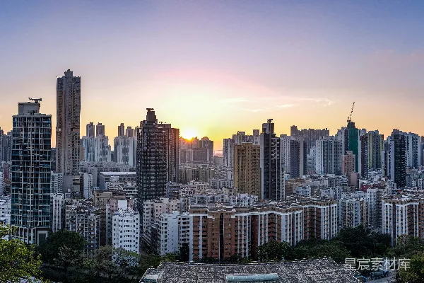 高清摄影 日落时分的城市全景