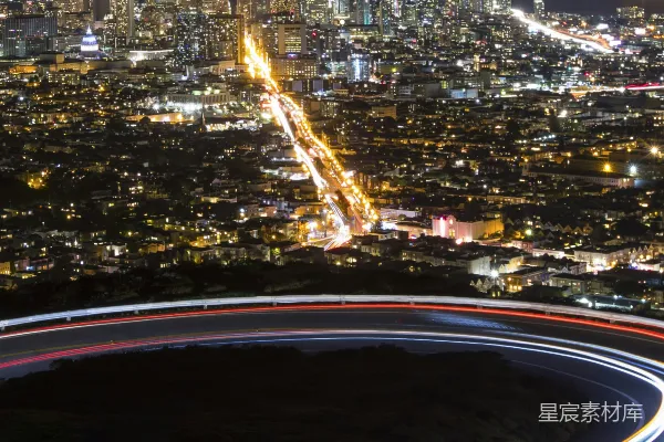 高清摄影 夜色中的城市与高速公路