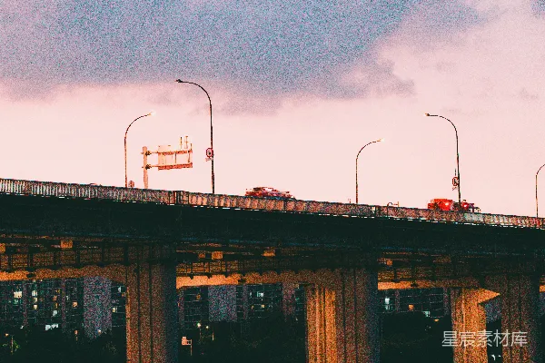 高清摄影 夕阳下的城市高架桥