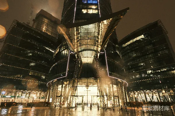 高清摄影 现代城市夜景：玻璃幕墙建筑