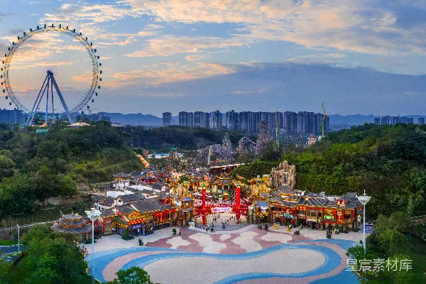 元素素材 日落时分的摩天轮和主题乐园