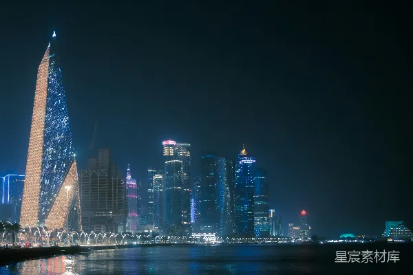 高清摄影 夜幕下的多哈天际线