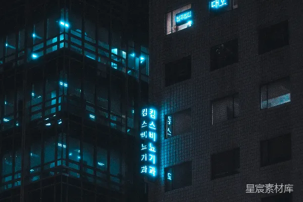 高清摄影 霓虹夜景中的城市建筑
