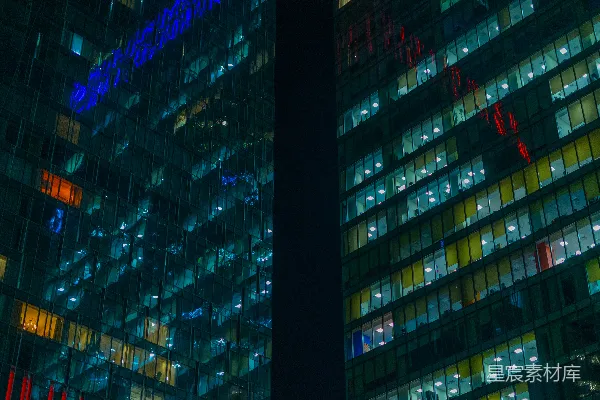 高清摄影 城市霓虹夜景中的高楼大厦
