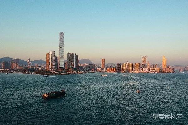 高清摄影 香港天际线日落全景