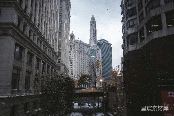 高清摄影 冬日雪景中的芝加哥天际线