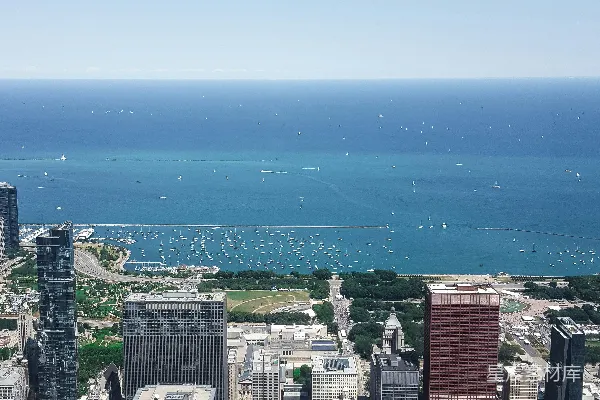 高清摄影 芝加哥天际线与湖景