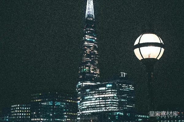 高清摄影 伦敦夜景：碎片大厦与街灯下的河畔