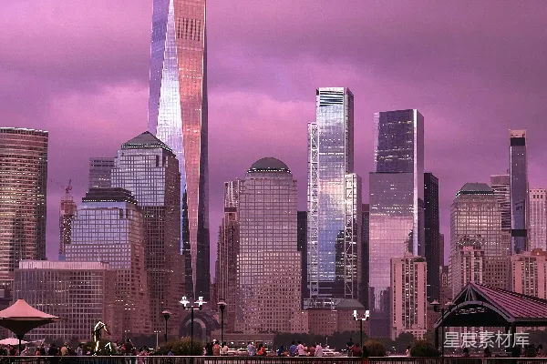 高清摄影 紫色黄昏下的曼哈顿天际线