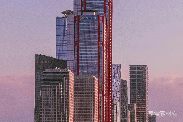 高清摄影 夕阳下的城市天际线