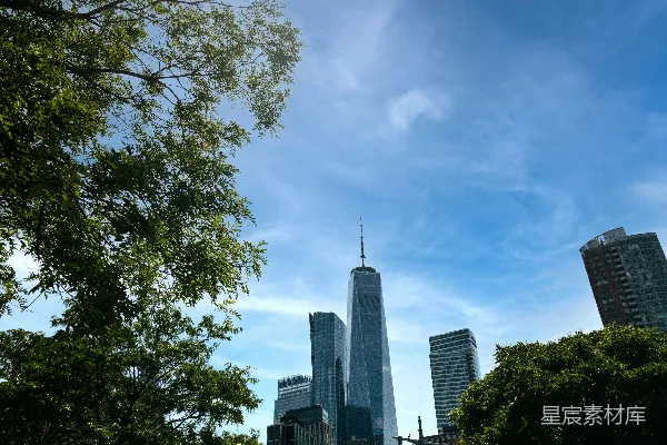 高清摄影 自由女神像前的现代都市