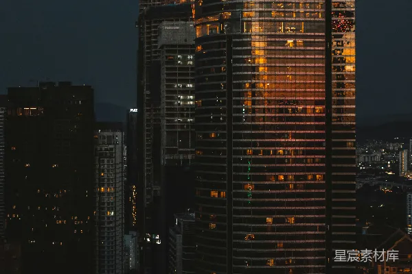 高清摄影 城市夜景：灯火辉煌的摩天大楼
