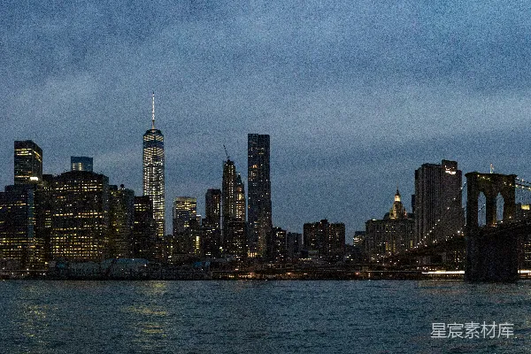 高清摄影 纽约布鲁克林大桥与天际线黄昏全景