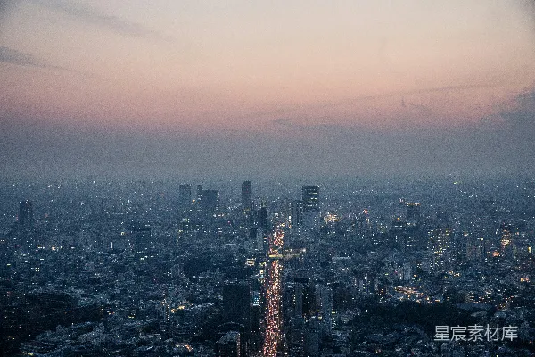 高清摄影 暮色笼罩下的城市全景
