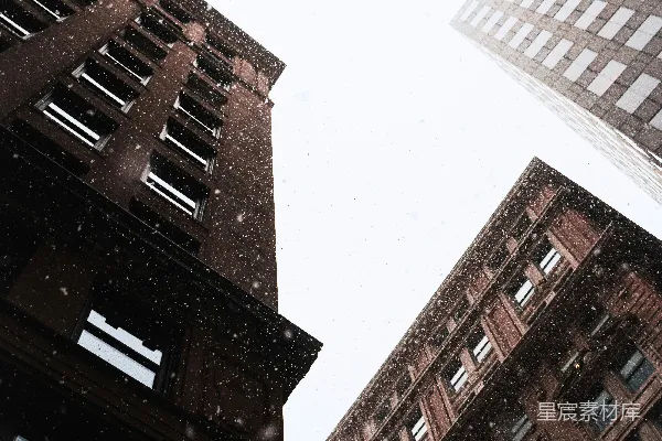 高清摄影 雪中的城市建筑俯视图