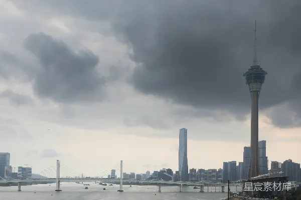 高清摄影 澳门塔下的城市天际线