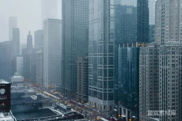 高清摄影 雪中的芝加哥：城市全景