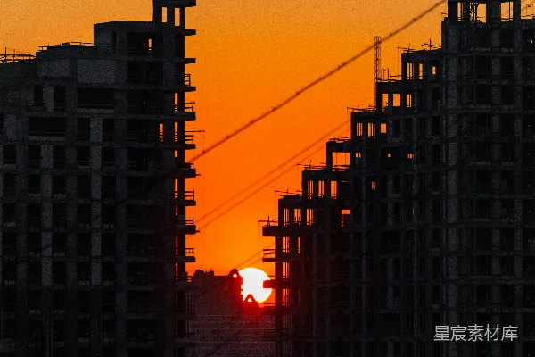高清摄影 落日余晖下的建筑剪影