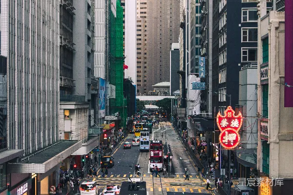 高清摄影 香港维多利亚道的双层电车