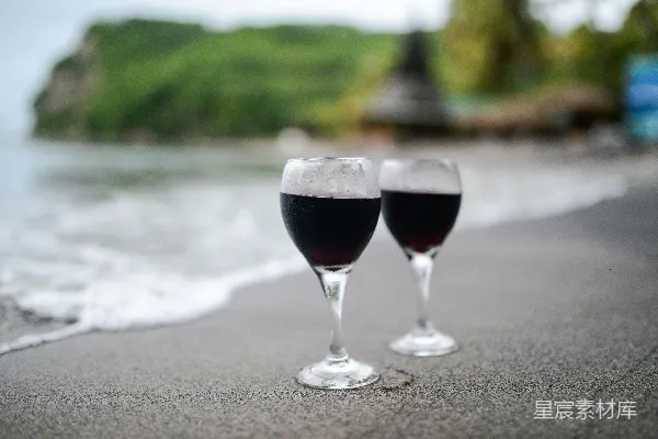 高清摄影 海边的红酒时光