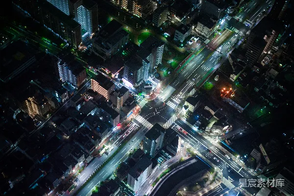 高清摄影 夜幕下的城市交叉路口