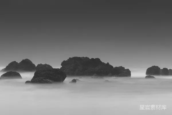 高清摄影 雾海礁石