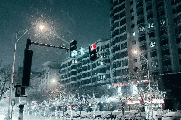 高清摄影 雪夜中的城市街景