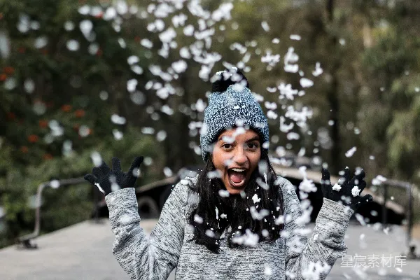 高清摄影 冬日欢乐：女孩与雪花