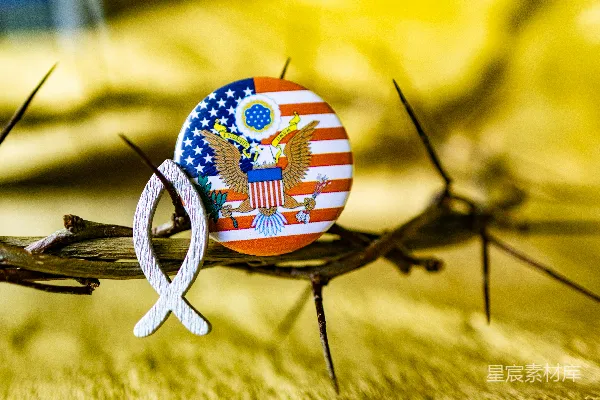 高清摄影 美国徽章与白丝带