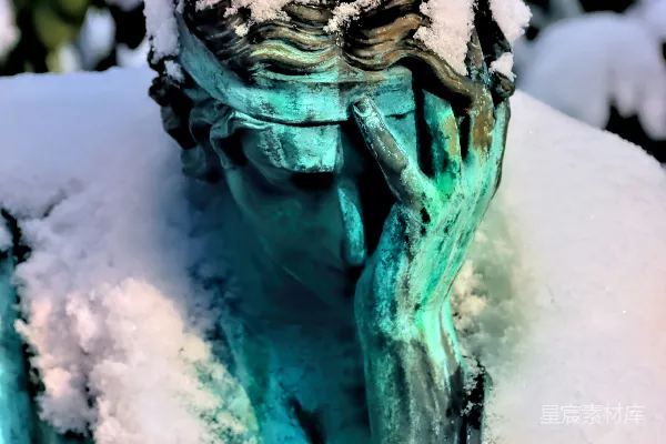 高清摄影 雪中沉思的雕像