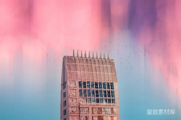 高清摄影 粉红天空下的建筑