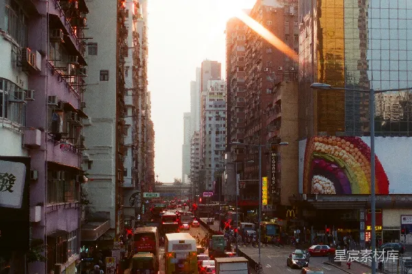 高清摄影 夕阳下的香港街头