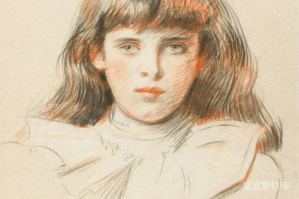 高清摄影 色彩铅笔画中的年轻女孩肖像