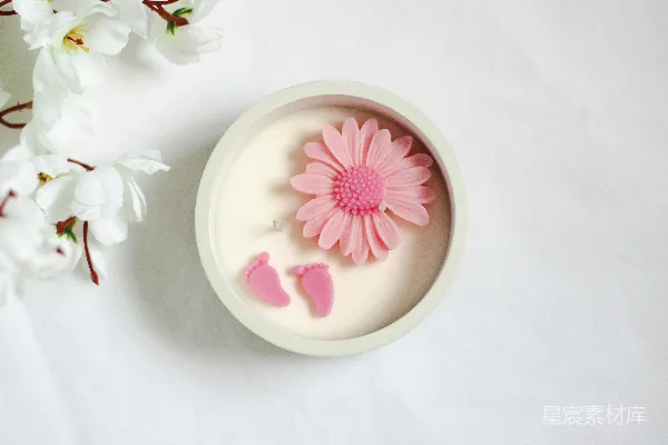 高清摄影 粉色雏菊香氛蜡烛