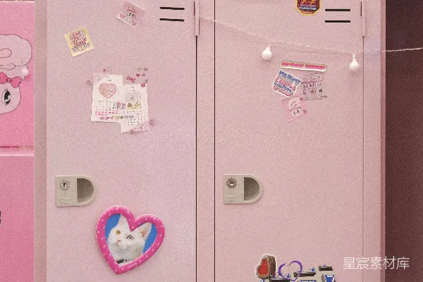 高清摄影 粉色储物柜与可爱贴纸