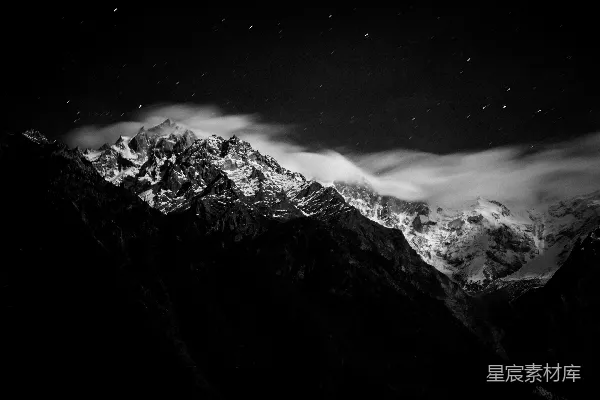 高清摄影 夜空下的雪山