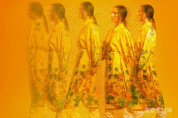 高清摄影 橙色背景下的多重镜像服装展示