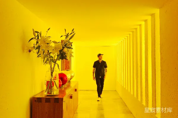 高清摄影 黄色长廊中的独行者