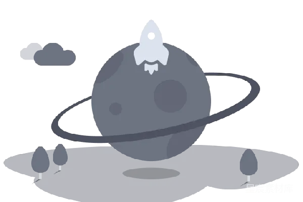 材质纹理 火箭环绕星球的科幻插画