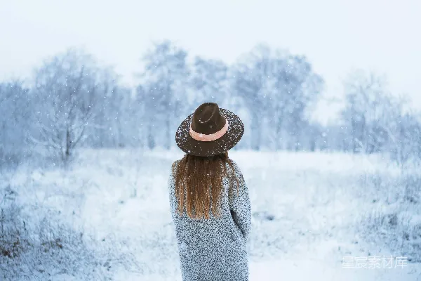 高清摄影 冬日漫步，雪中的背影