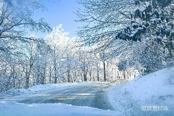 高清摄影 冬日雪景中的蜿蜒小路
