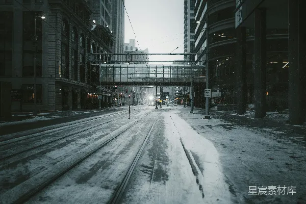 高清摄影 冬日雪景中的城市街道