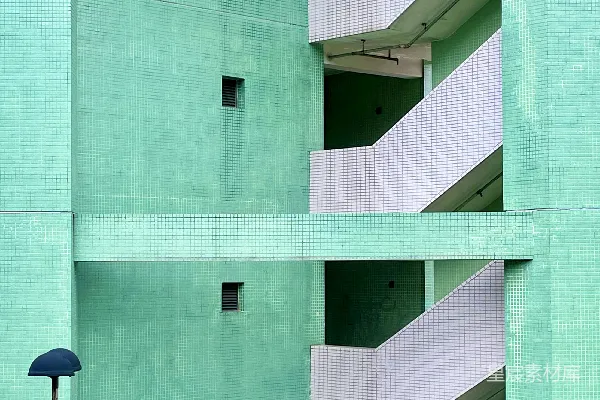 高清摄影 绿色瓷砖建筑的几何美感