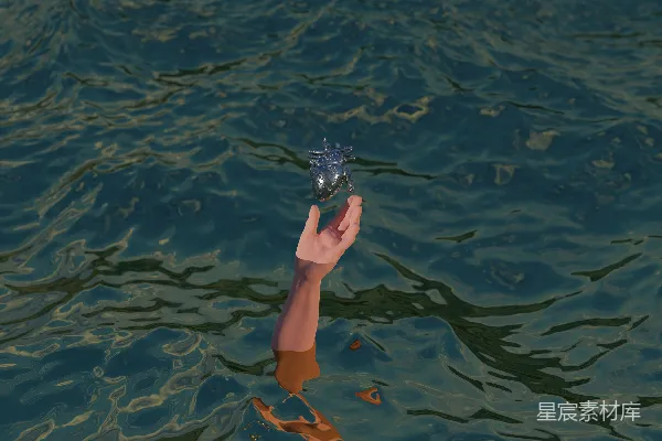 高清摄影 浮在水中的手与金属心脏